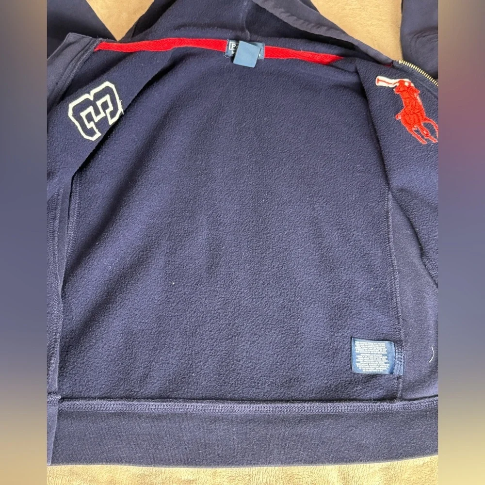 Polo Ralph Lauren Boys Navy Big Pony USA Flag Full Zip Hoodie Jacket Size‎ 7